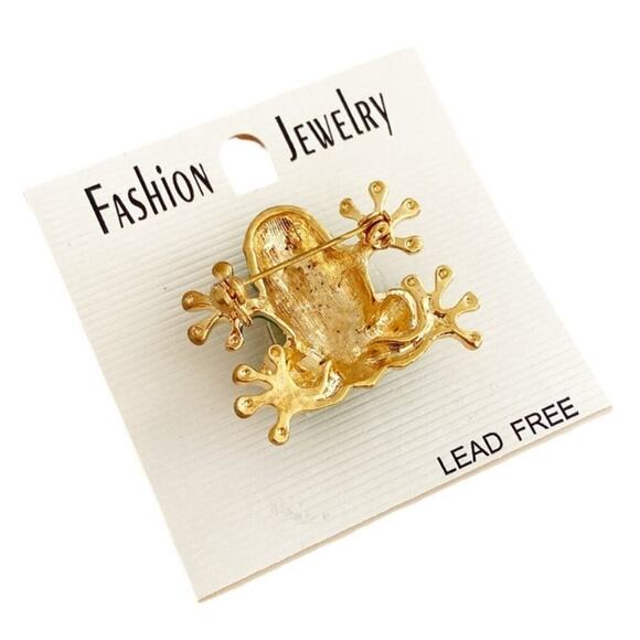 NWT Gold Plated and Green Enamel Glass Frog Brooch - Picture 2 of 2
